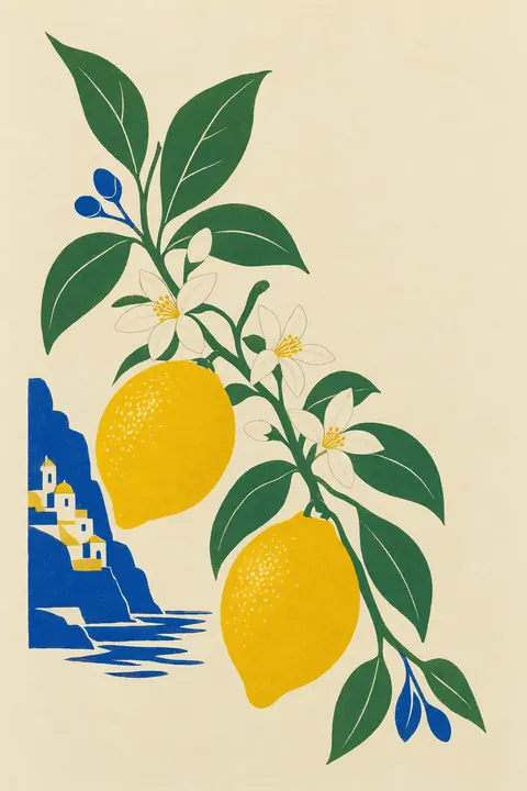 Illustratie van een citroentak met bloesem